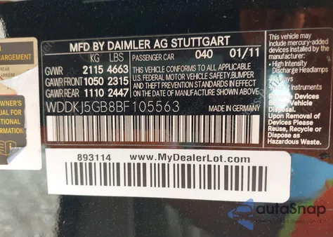 2011 Mercedes-Benz E 350 z USA, uszkodzony, nr VIN WDDKJ5GB8BF105563